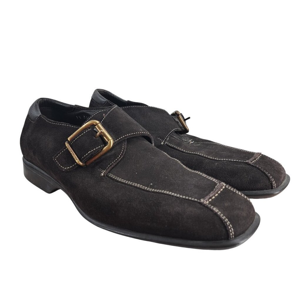 Donald J Pliner Dryden Brown Suede Monk Strap Loafers Size 9.5 Buckle Leather